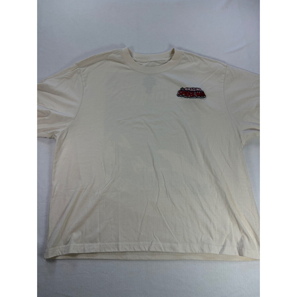 Marvel The Amazing Spider-Man Graphic T-Shirt Cream Mens Large Embroidered Logo
